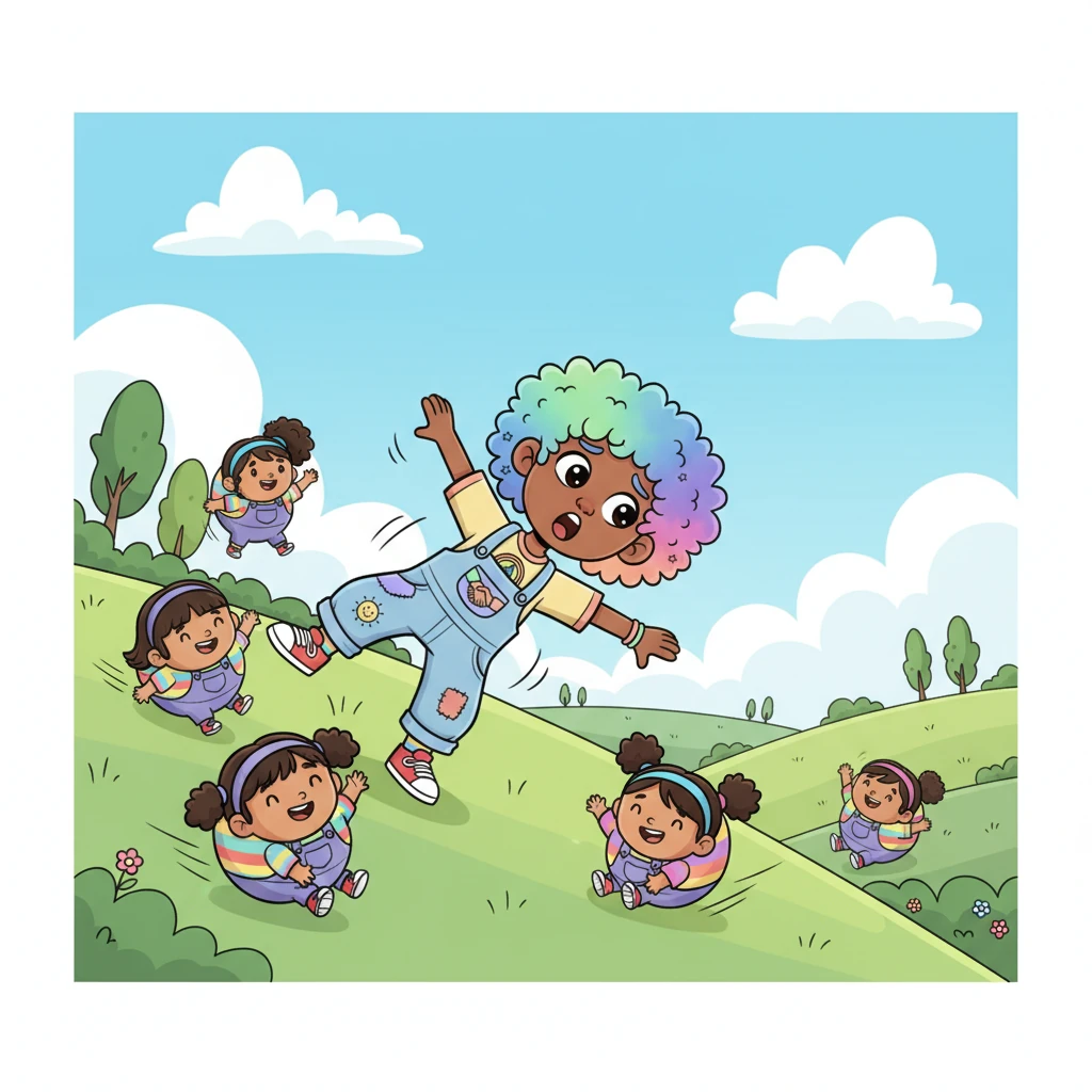 Pip tried to join the rolling games, but being square made it tricky. While the round villagers tumbled down hills with joyful ease, Pip would often get stuck or somersault in a funny, blocky way. Pip wished sometimes to be as perfectly round as everyone else, just for a moment of effortless fun.