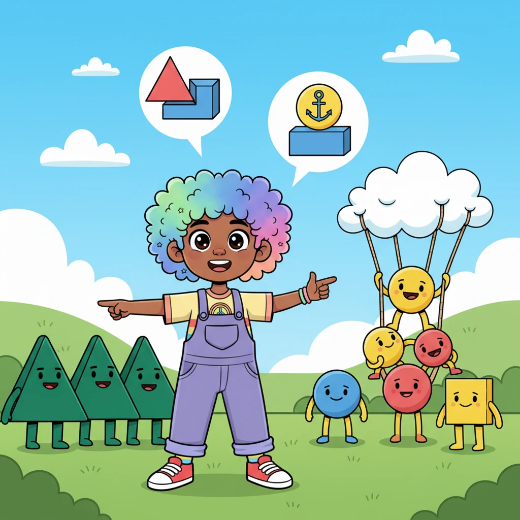 Pip had an idea! "What if we work together?" Pip suggested, pointing to how the Triangle-folk's stability and the round villagers' strength could combine. Pip explained how the sharp edges could fit into gaps and the round shapes could anchor everything down.