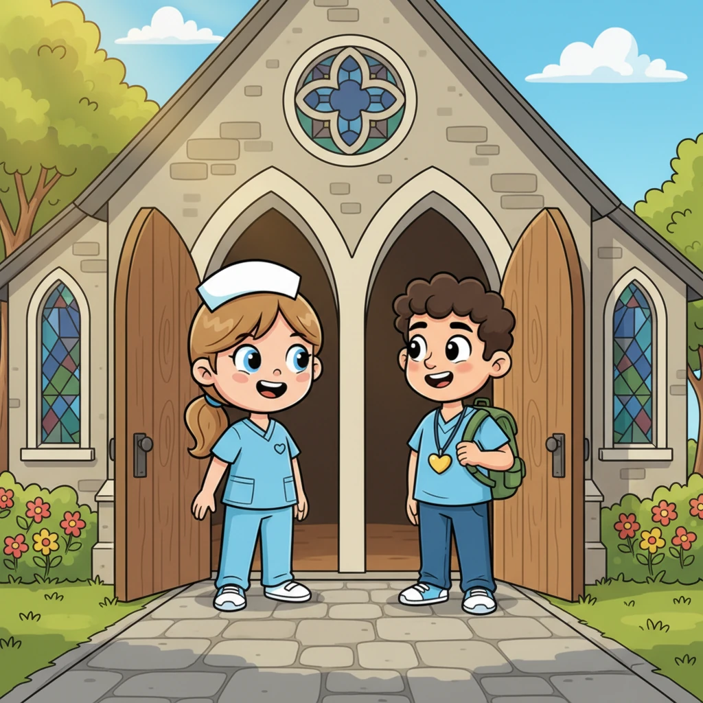 One sunny Sunday, Beth, a kind nurse with light brown hair, stepped out of church, a gentle smile on her face. Just then, Matt, a confident law student with a backpack slung over his shoulder, emerged from the same doors. Their eyes met, and a spark of curiosity flickered between them as they exchanged a friendly greeting.