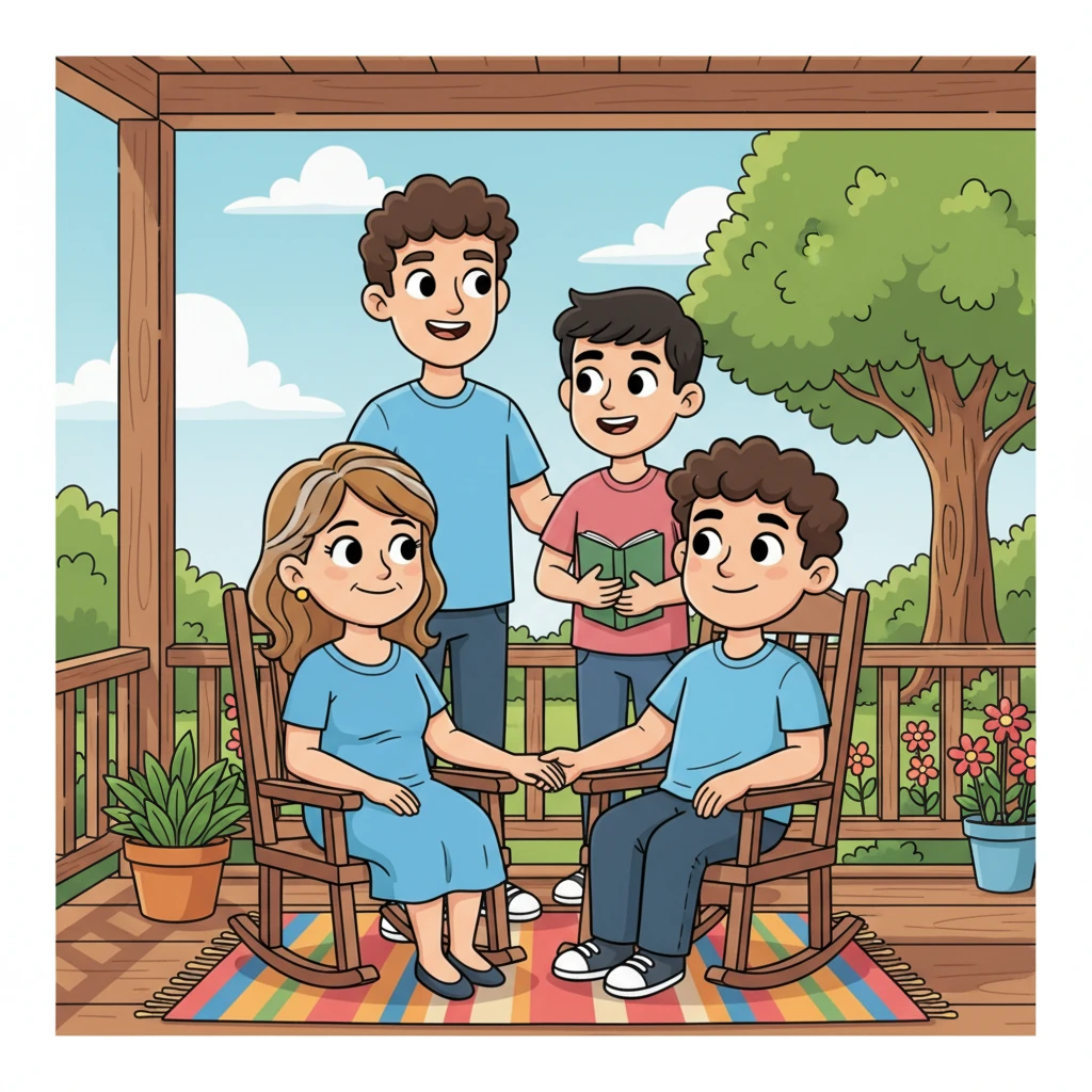 Decades passed, and Beth and Matt, now middle-aged with gentle smiles and twinkling eyes, sat comfortably on their porch, holding hands. Lucas and Michael, grown into kind young men, visited often. Their life together, filled with love and laughter, continued to be a beautiful, happy story.