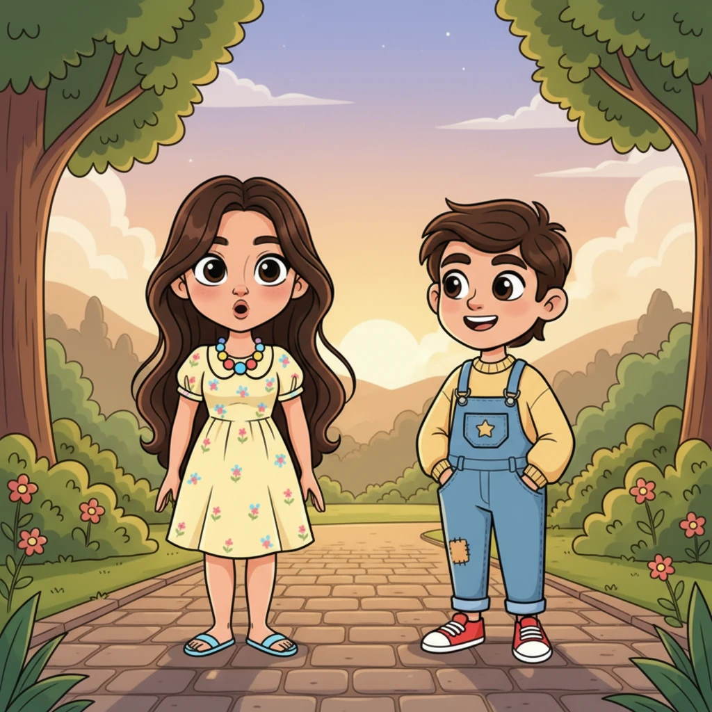 He stops a few feet from Isabella, a genuine, cheerful smile on his face. "Lovely evening for a walk, isn't it?" he asks, his voice friendly and inviting. Isabella's eyes widen slightly, a pleasant surprise washing over her expressive face.