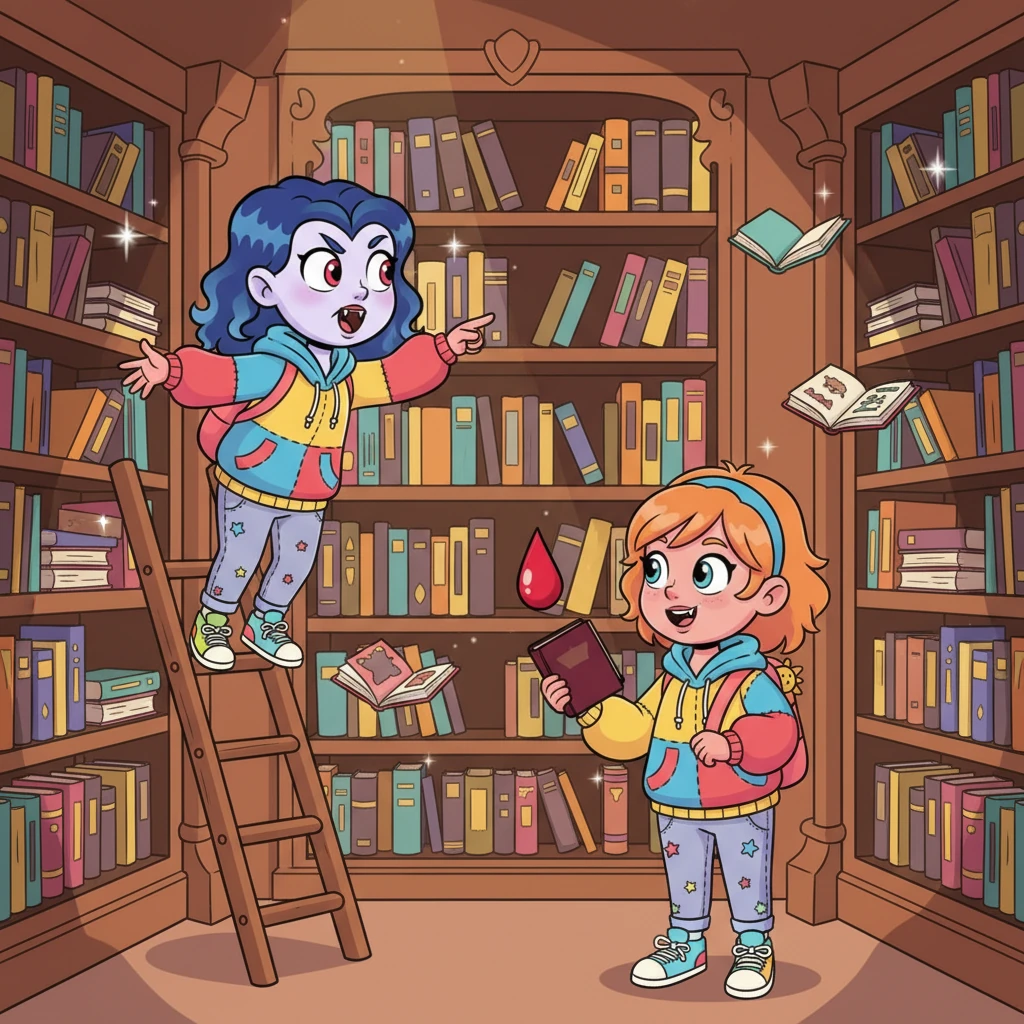 Inside their cavernous library, a playful argument erupts over a misplaced first edition, their voices echoing amongst towering shelves. Caitlyn dramatically accuses Amber of borrowing her favorite gothic novel without asking, while Amber playfully retorts about Caitlyn's penchant for leaving blood-red bookmarks in all the wrong places. Their exaggerated gestures and mock-outrage are a well-rehearsed performance of mutual adoration.