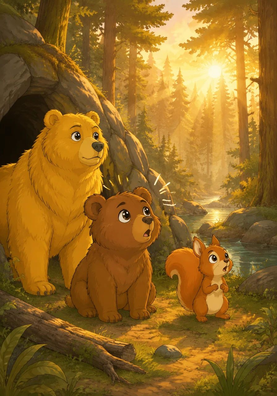 The next morning, the sun broke through the mist, painting the forest in hues of gold and amber. Barnaby woke to a distant, powerful sound that made his ears perk up—a deep, rhythmic call that vibrated through the very ground beneath his paws.