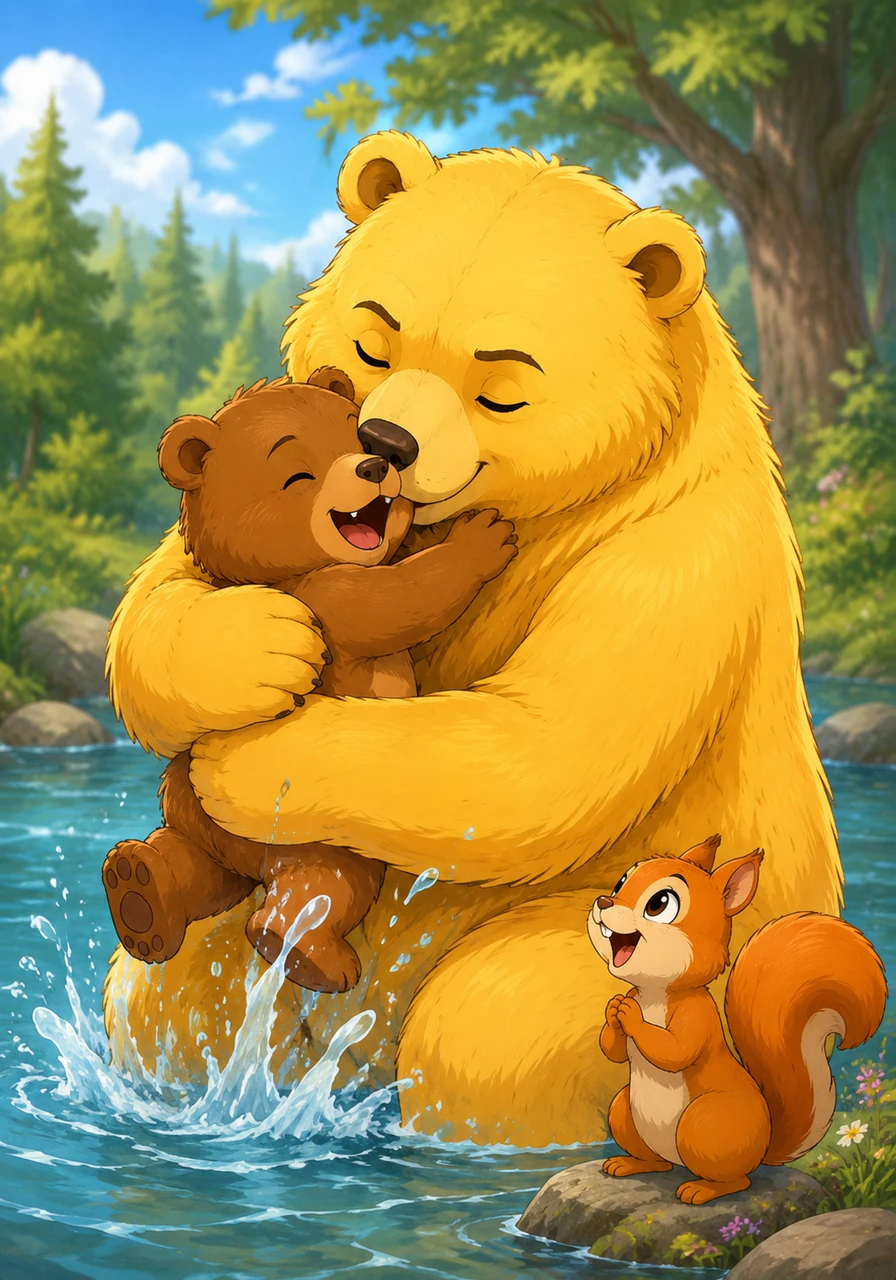 With a joyful cry, Barnaby splashed through the shallow water and into his mother's waiting arms. She pulled him close in a powerful, warm embrace, nuzzling his ears and promising never to let him wander too far again.