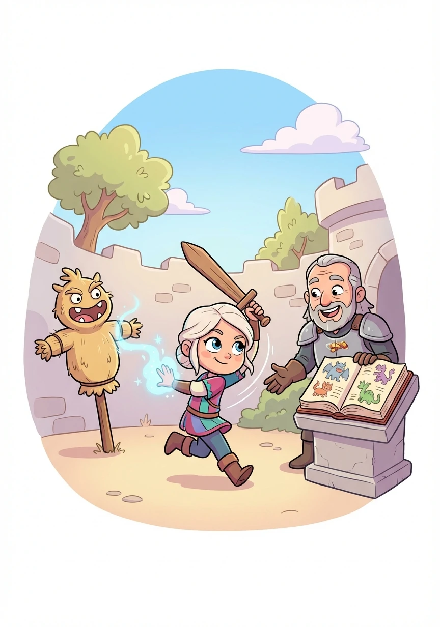 Under Vesemir's tutelage, Cirilla learns to wield a sword, cast simple spells, and identify various types of monsters. She trains tirelessly, pushing her physical and mental limits to become a formidable warrior.