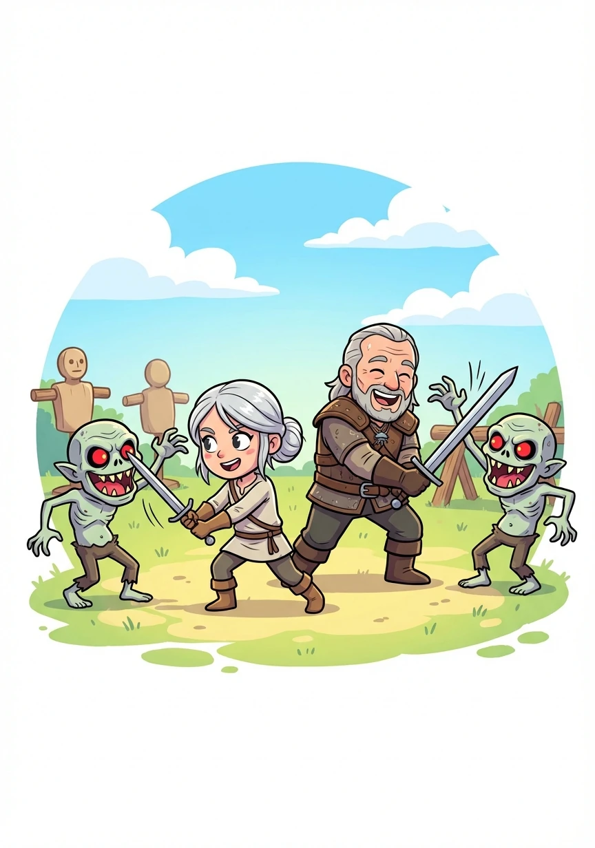 During a training session, Cirilla and Vesemir are ambushed by a pack of Ghouls. Cirilla uses her newfound skills to defend herself and Vesemir, proving her worth as a Witcher in training.