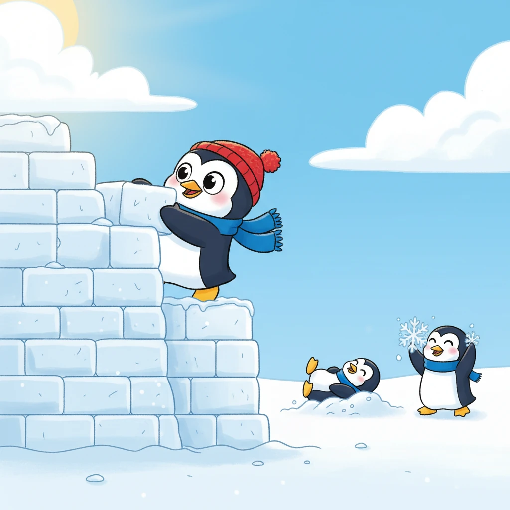 Pip wanted to build the tallest, strongest snow fort. Day after day, he worked, adding one snow block at a time, even when others were distracted by games. His steady effort, little by little, built a magnificent fortress that stood firm against the wind.