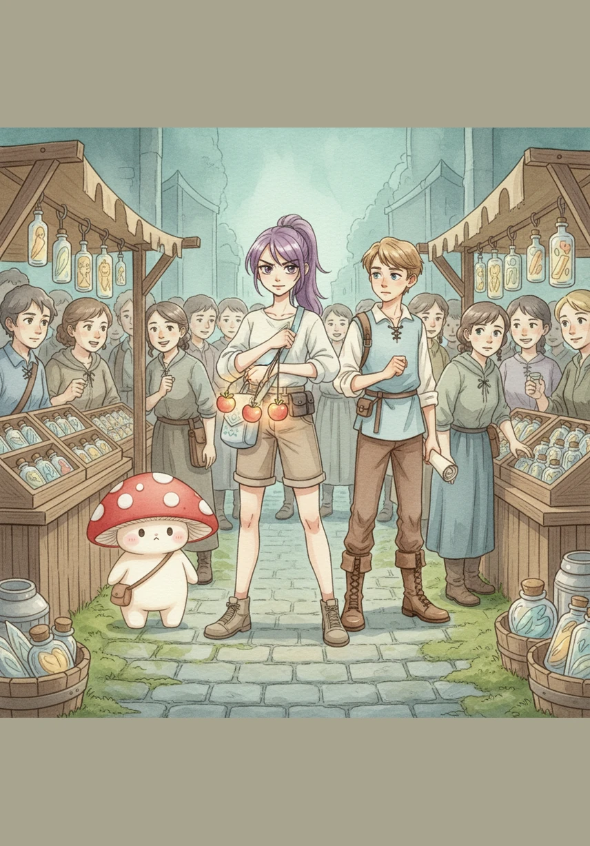 她们误入了诡异的空心集市,这里到处是叫卖高效和冷静的商人,人们正排队用珍贵的童年记忆交换冰冷的能力。葛利昂的爪牙向莉亚逼近,试图夺走她包里那些充满温度的苹果吊坠,莉亚紧紧护住挎包,勇敢地拒绝了诱惑。