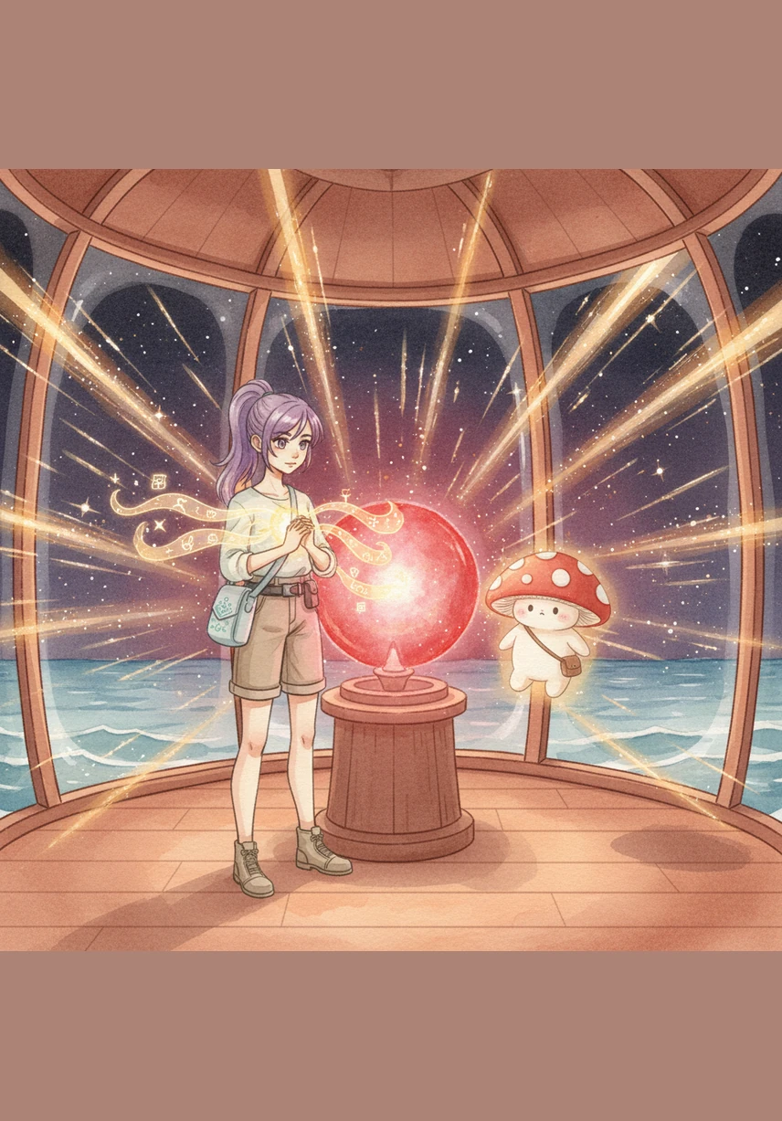 莉亚将自己最珍贵的一段关于自由与陪伴的感悟注入灯核,蘑菇仔也献出了积攒的所有柔光。瞬间,苹果灯塔迸发出前所未有的红光,如同一颗巨大的心脏在海面上跳动,将温暖的记忆流星洒向世界的每一个角落。