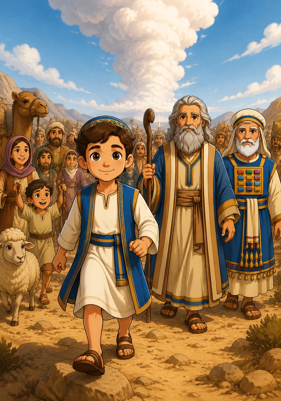 With their spirits high and their hearts full of hope, the people of Israel prepare to follow the cloud across the wilderness. Eliav takes his first step forward, ready to discover the wonders that lie ahead on the path to the promised land.