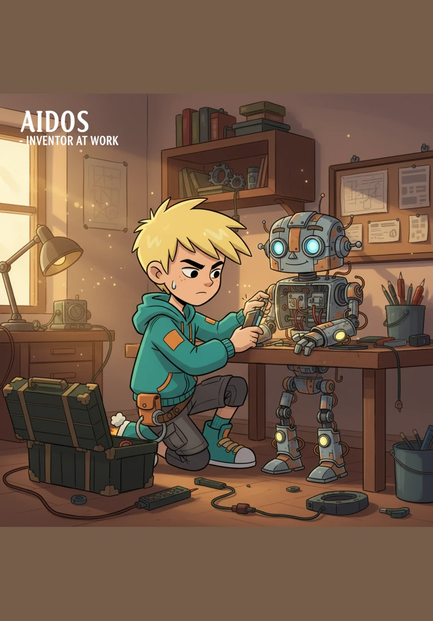 With a toolbox and a determined spirit, Aidos spends hours connecting circuits and tightening bolts. Slowly, a small and sturdy robot begins to take shape under his careful hands as the sun sets behind the hills.
