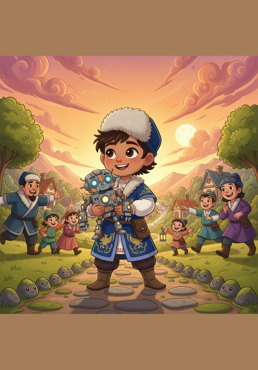 The villagers celebrate and cheer as the duo returns home safely with the lost lamb in their arms. Aidos realizes that the most powerful force of all is the combination of modern technology, human wisdom, and the bond of true friendship.