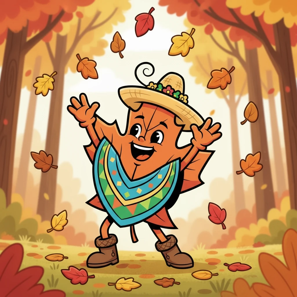 Hojas, hojas, caen y muerden. Den estira sus manos para atrapar las hojas que caen. Algunas son rojas, otras amarillas, y unas pocas marrones, como si fueran pequeños bocados.