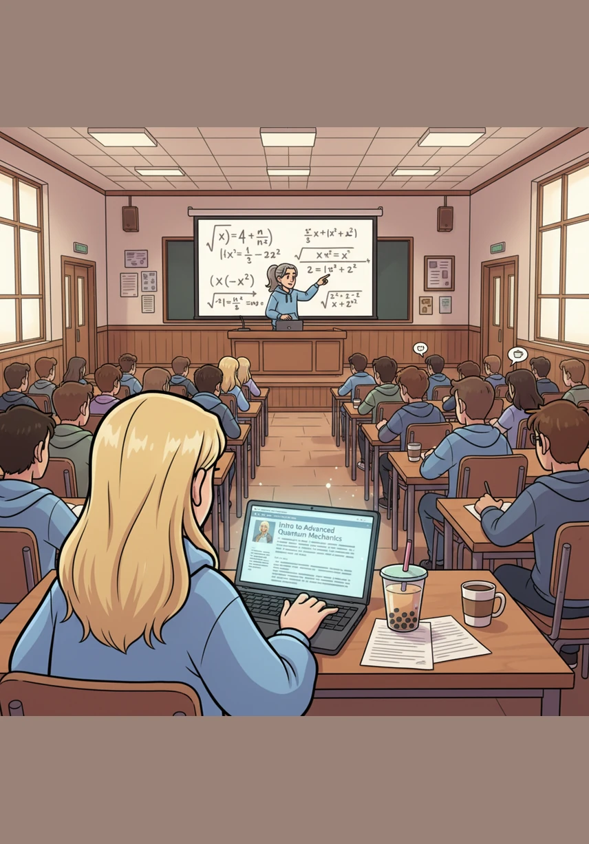 In my morning lecture, I sit in the back row, focusing on my notebook while a group of students laughs at a joke about our professor. They call him an idiot, but I find myself confused because he clearly has a doctorate and extensive knowledge, and my mind can't help but take their words at their literal meaning.