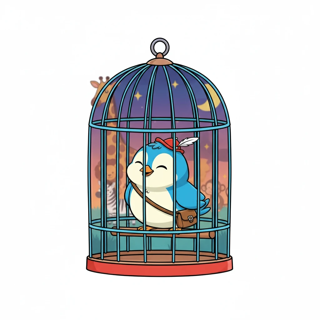 Zum Schluss war Tier sehr müde, aber glücklich. Er hatte so viele verschiedene Tiere gesehen! Er flog zurück in seinen Käfig und schlief schnell ein.