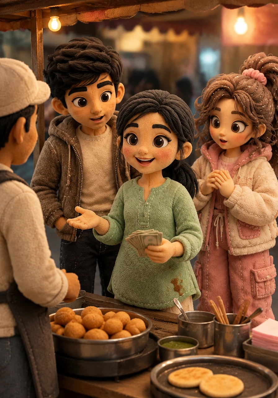 Smriti, who just received a small bonus from her part-time tutoring job, smiles and offers to buy a larger portion, demonstrating how an increase in income can shift an individual's demand curve outward even when prices rise.