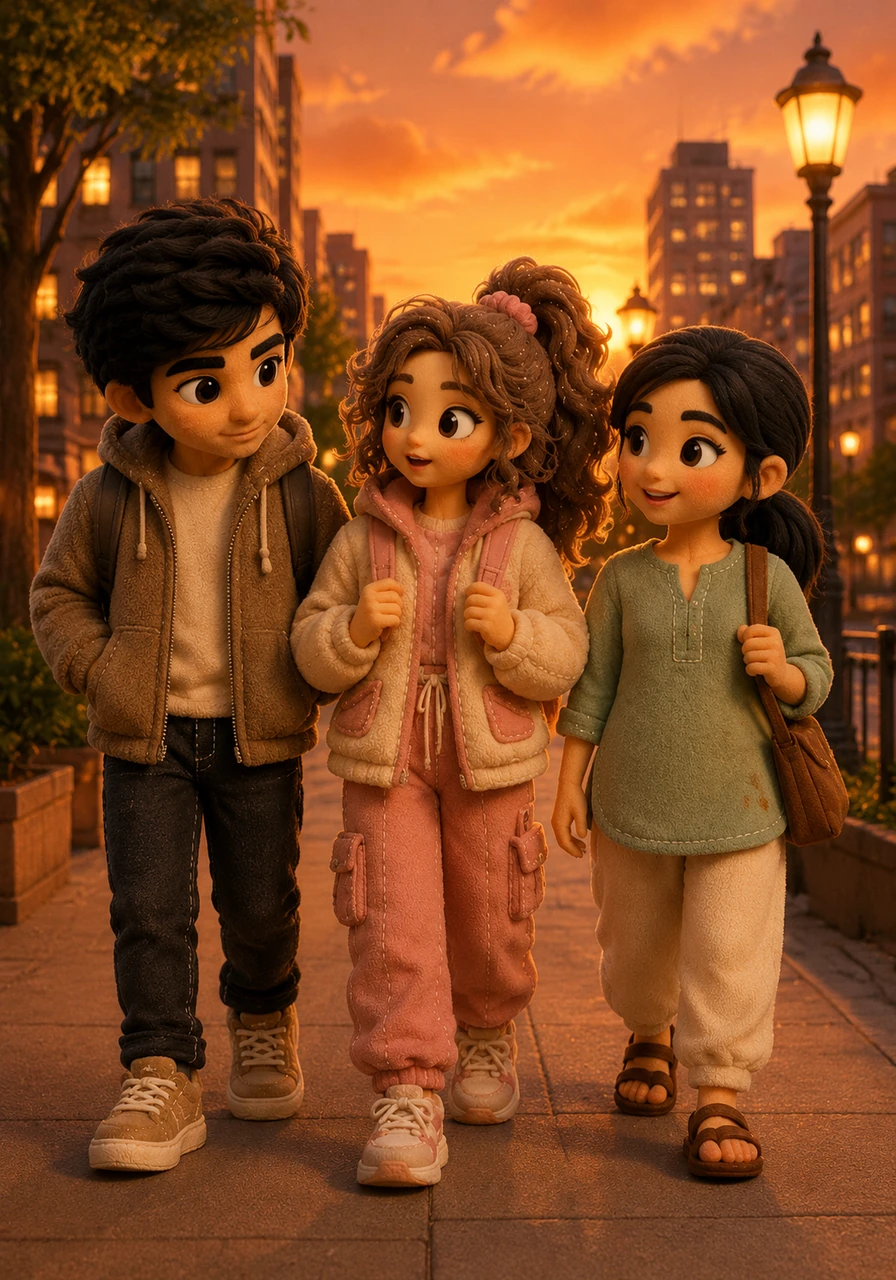 As the sun sets over the vibrant city, Rahul, Zeel, and Smriti walk home feeling empowered by their new understanding of the market. They realize that while inflation is challenging, being smart consumers helps them navigate the economy with confidence and friendship.