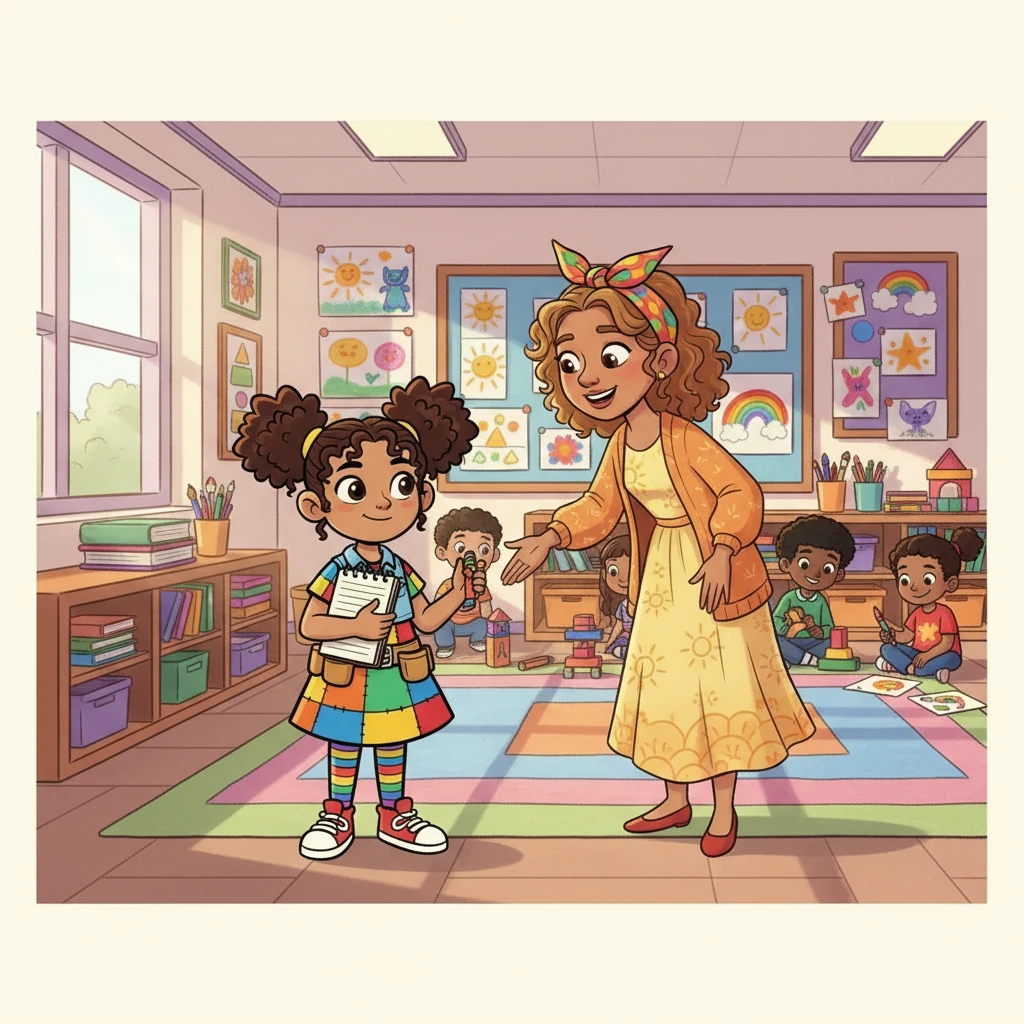 Inside the classroom, Maya saw a room filled with colorful artwork and friendly faces. Her teacher, Ms. Sunshine, greeted her with a warm smile. Maya felt a little less nervous already.