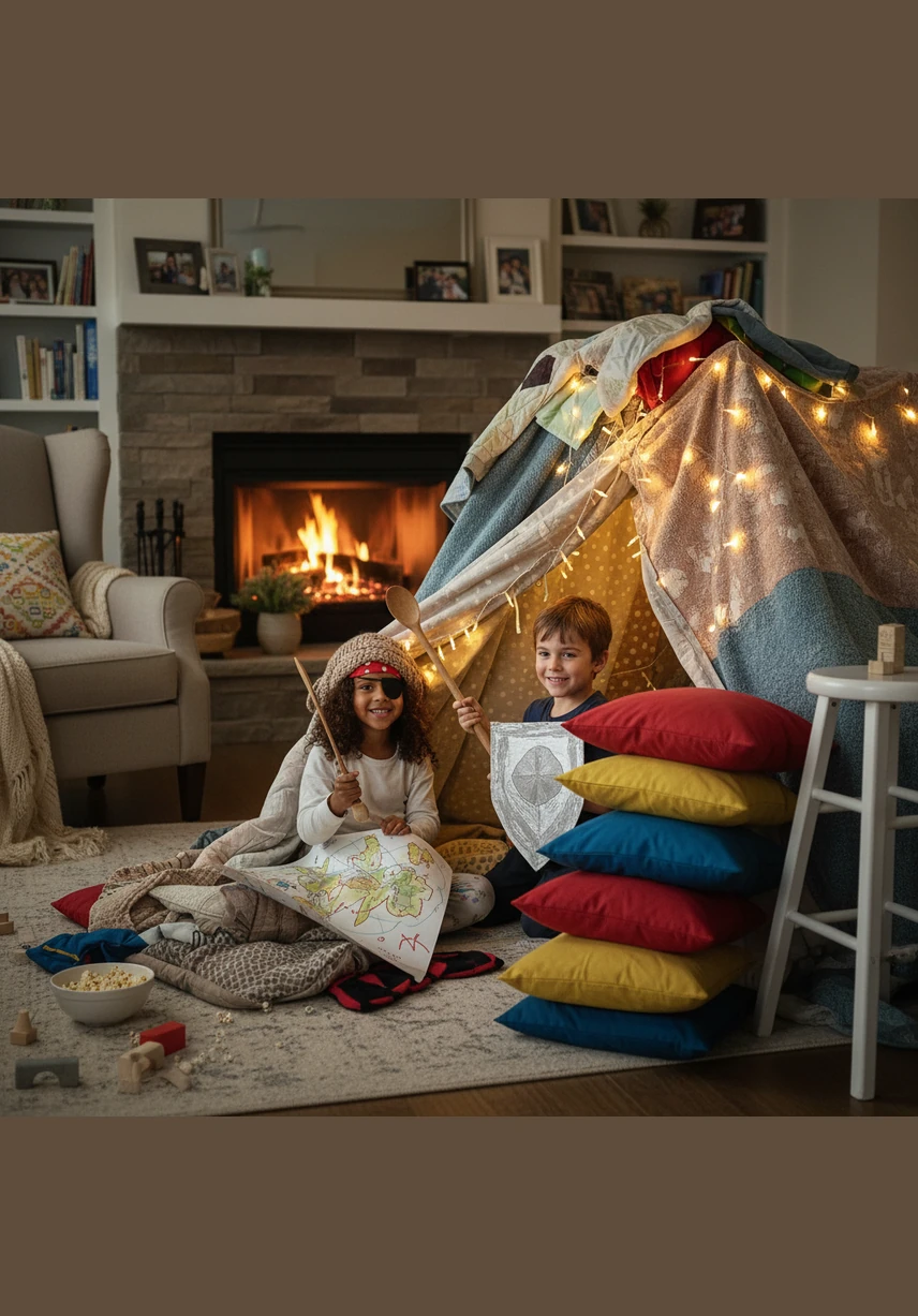 Following rule number one, Lila and Max transform the living room into a magnificent pillow fort kingdom. They use colorful socks as fluttering flags and line up their teddy bear knights to guard the entrance of their soft, cushiony castle.