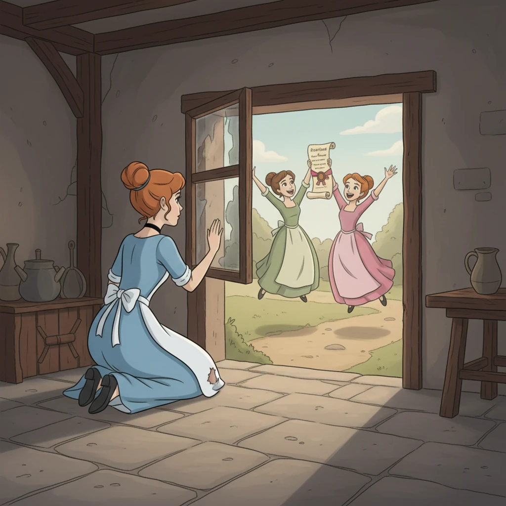 A grand announcement arrived at the cottage: the Prince was hosting a magnificent ball at the palace! The stepsisters shrieked with excitement, envisioning themselves dancing with royalty. Cinderella's heart fluttered with a secret wish to go too.