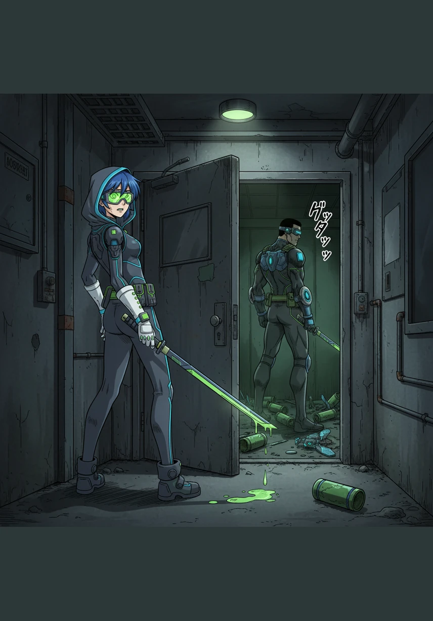 Just before reaching the exit, a small terminal screen flickers to life, showing a completed data transmission to an unknown external location. The realization hits him that this wasn't a malfunction, but a planned test, and the real architect is still watching from the shadows.