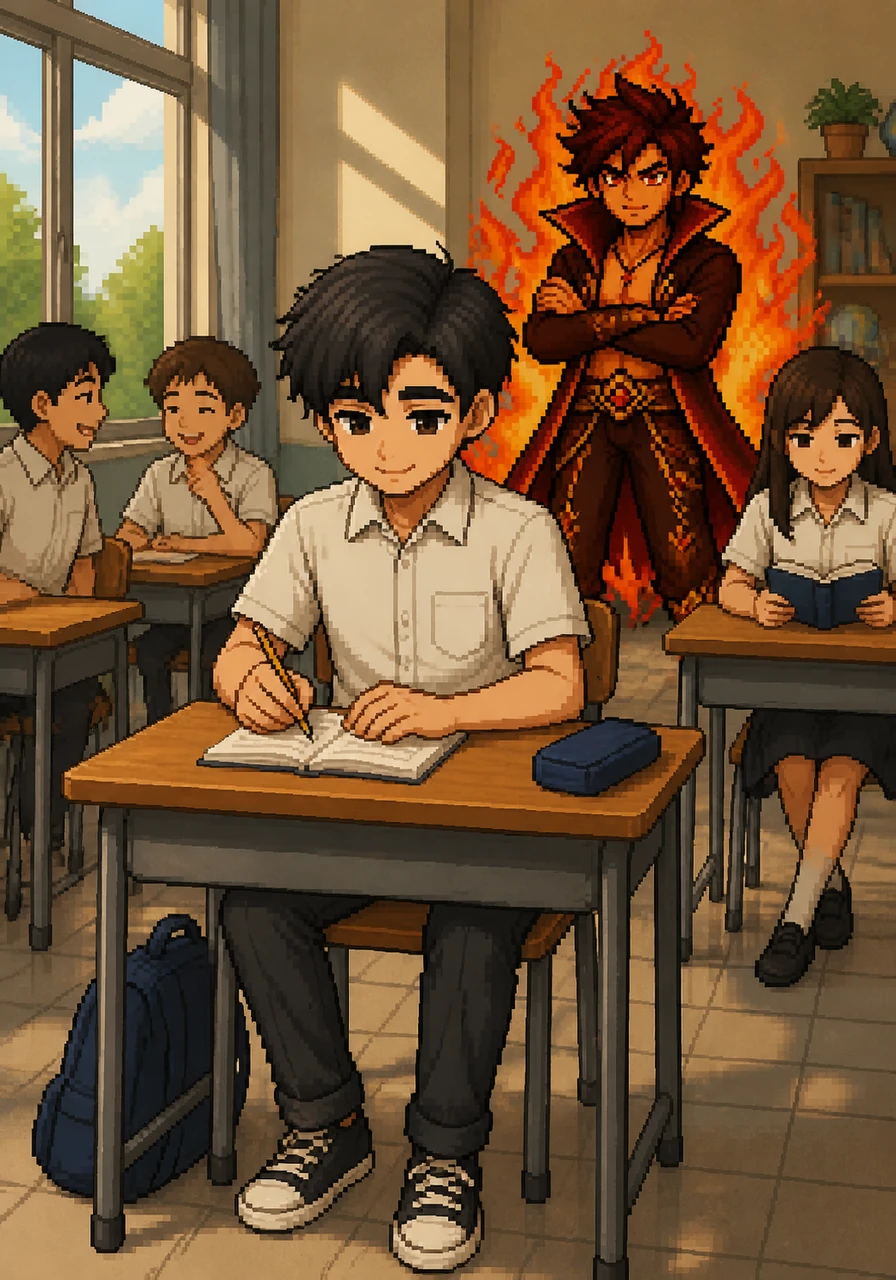 Back at school the next day, Arif sits quietly at his desk with a small, knowing smile on his face. He doesn't need a cape or a crowd to cheer for him, because he knows that true strength comes from the quiet choice to do what is right, even when no one is watching.