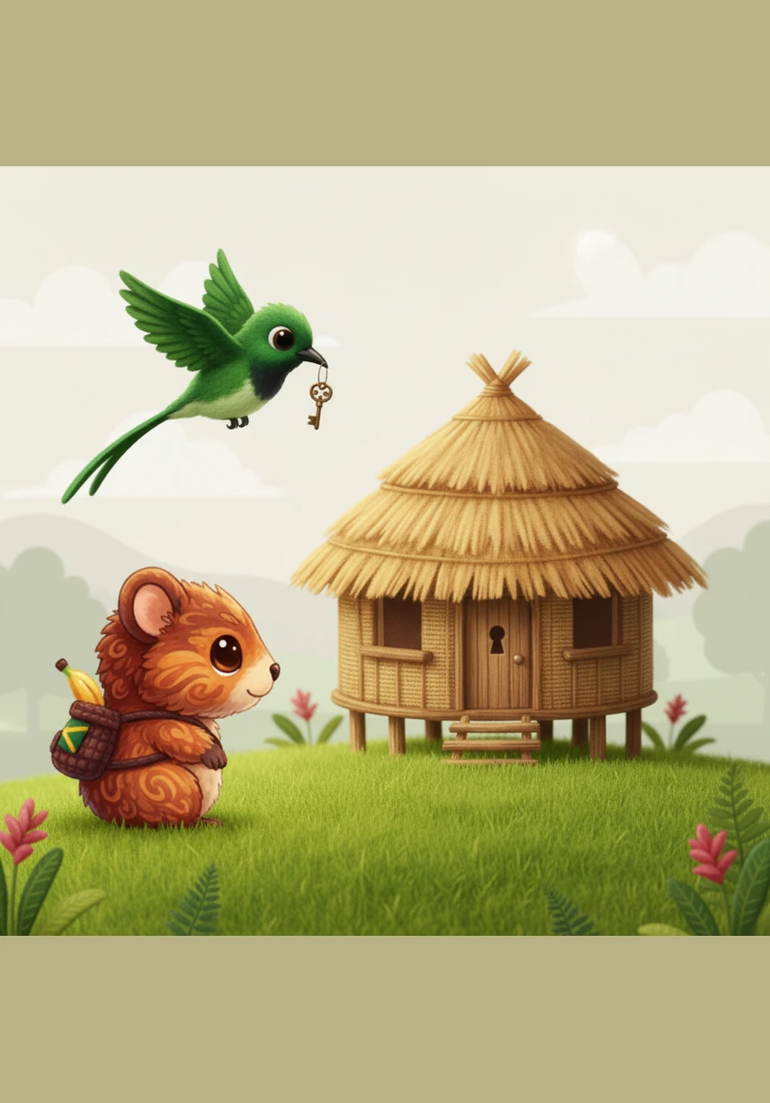 A flash of emerald green zips through the air as the Doctor Bird hovers gracefully with its long tail feathers trailing behind. It dips its long beak into the coffee blossoms for a high-energy drink, carrying the golden thread of energy further.