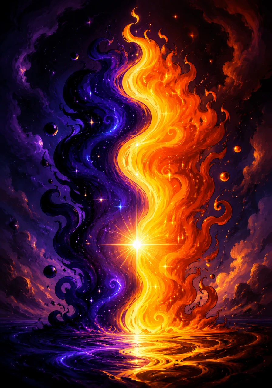 Long before the stars graced the sky, there was only Bhudda, a holy light of celestial energy. This presence was a magnificent paradox, existing as both cold and hot, light and dark, being both there and not there at once.