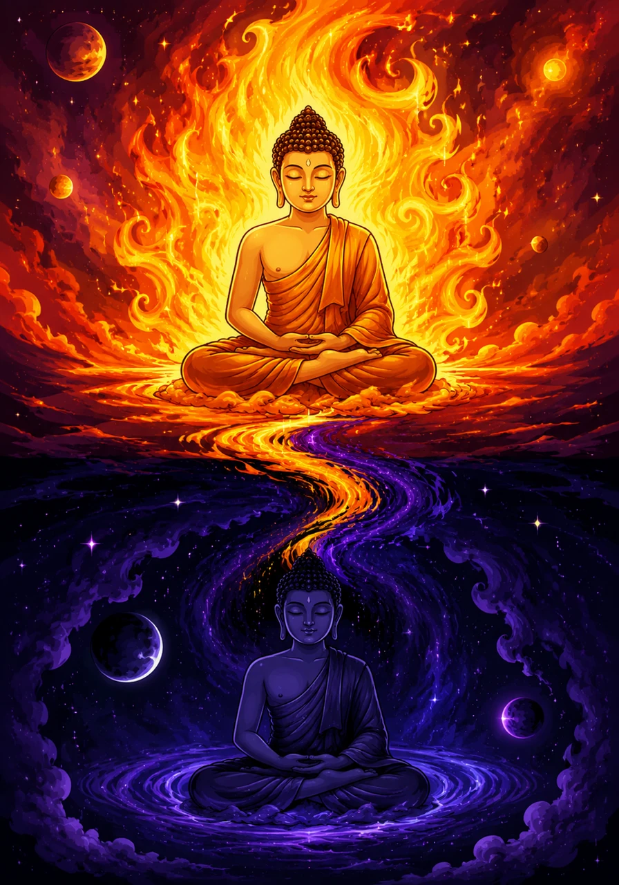 Known as the Twin Flames, these two halves of a single truth remained forever connected across the vastness of space. Wherever Yang burned with creative heat, Yin remained beneath it, watching and balancing the cosmic dance.
