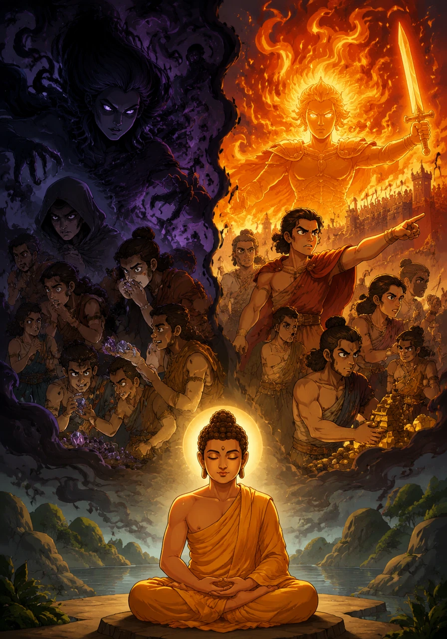 But as human intelligence grew, they began to see the world in parts rather than as a whole, leading to obsession and desire. Yang became an ambitious fire of conquest, while Yin twisted into the shadows of fear and secrecy.