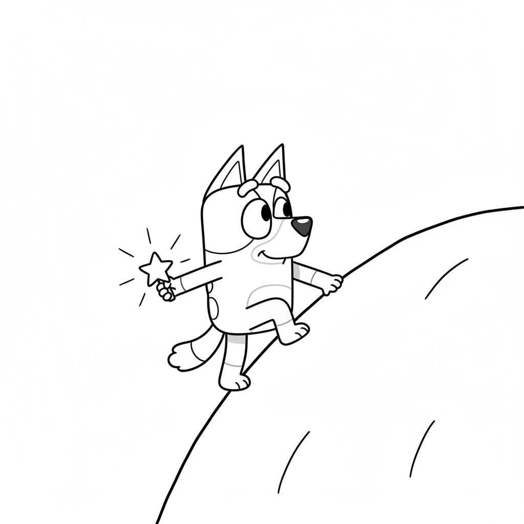 With renewed energy, Bluey started to climb the big green hill. Her little legs worked hard, step by step, as the tiny star in her paw seemed to glow brighter with every upward move. The air felt fresh and cool.