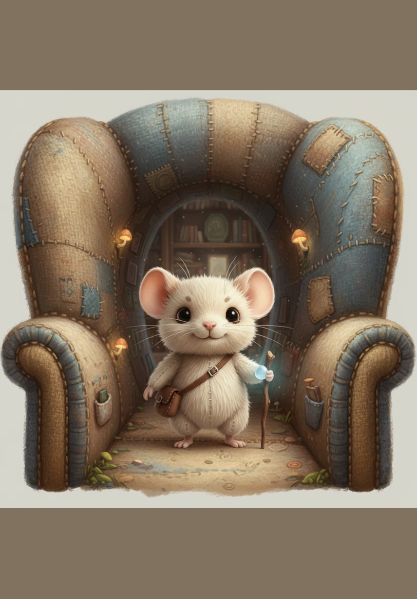 Pip the mouse lived in a cozy hollowed-out oak tree filled with the warm, comforting glow of firefly lanterns. He loved his bright home and never ventured outside once the sun began to dip below the horizon.