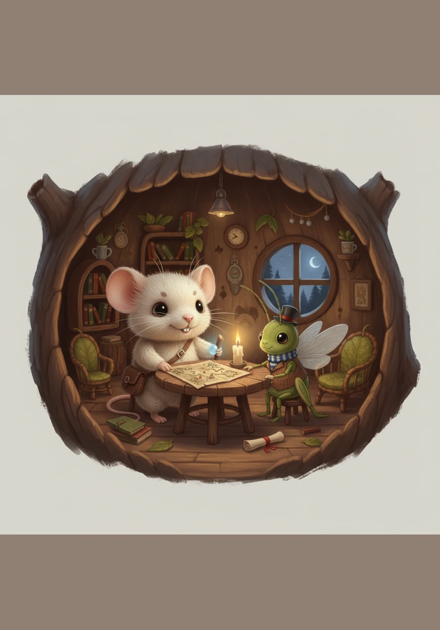 One evening, a frantic message arrived from the woods: his best friend, Oliver the Cricket, had tumbled into the Deep Cavern and couldn't get out. Pip’s heart hammered against his ribs as he looked out at the darkening forest floor.