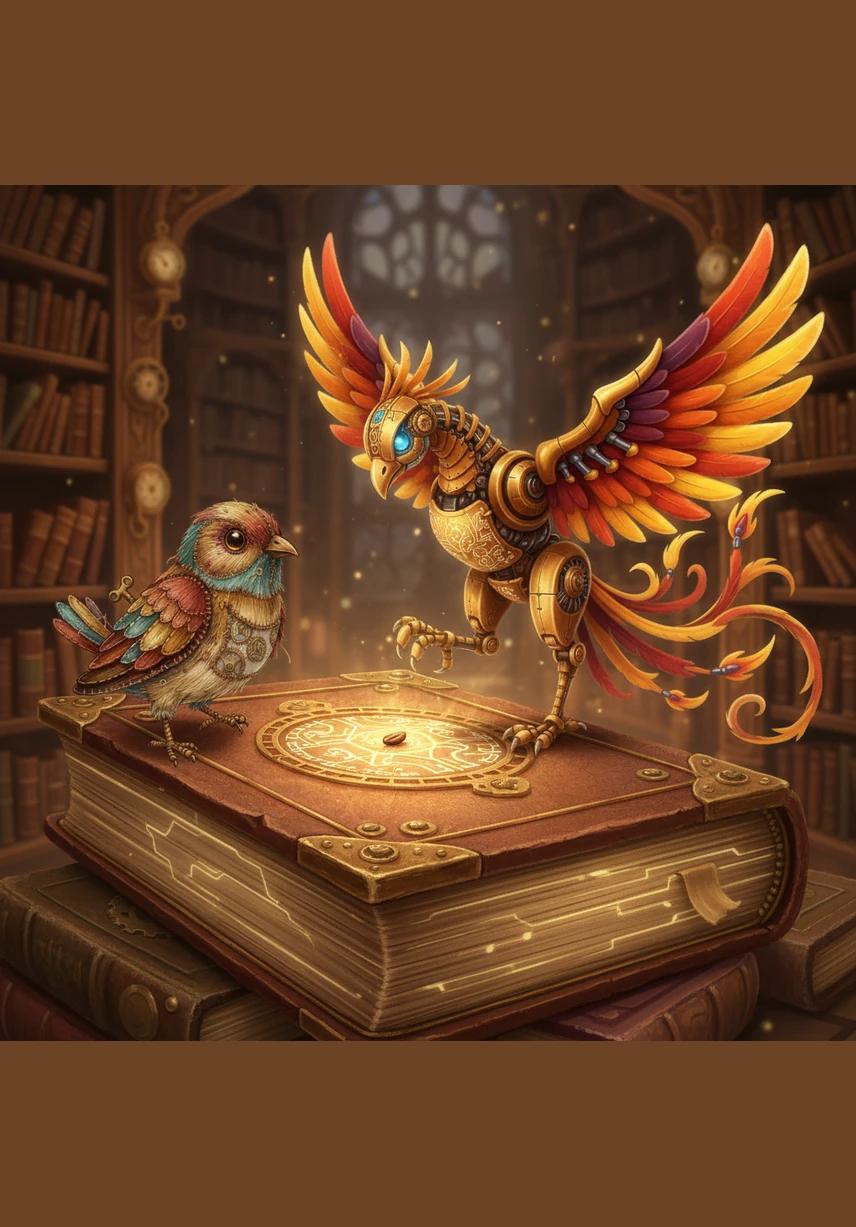 A sudden gust of wind from a heavy book's closing pages nearly knocks Pip over, but he holds onto the feather tightly. He realizes the library isn't just a building; it is a living entity that responds to his presence and the feather's light.