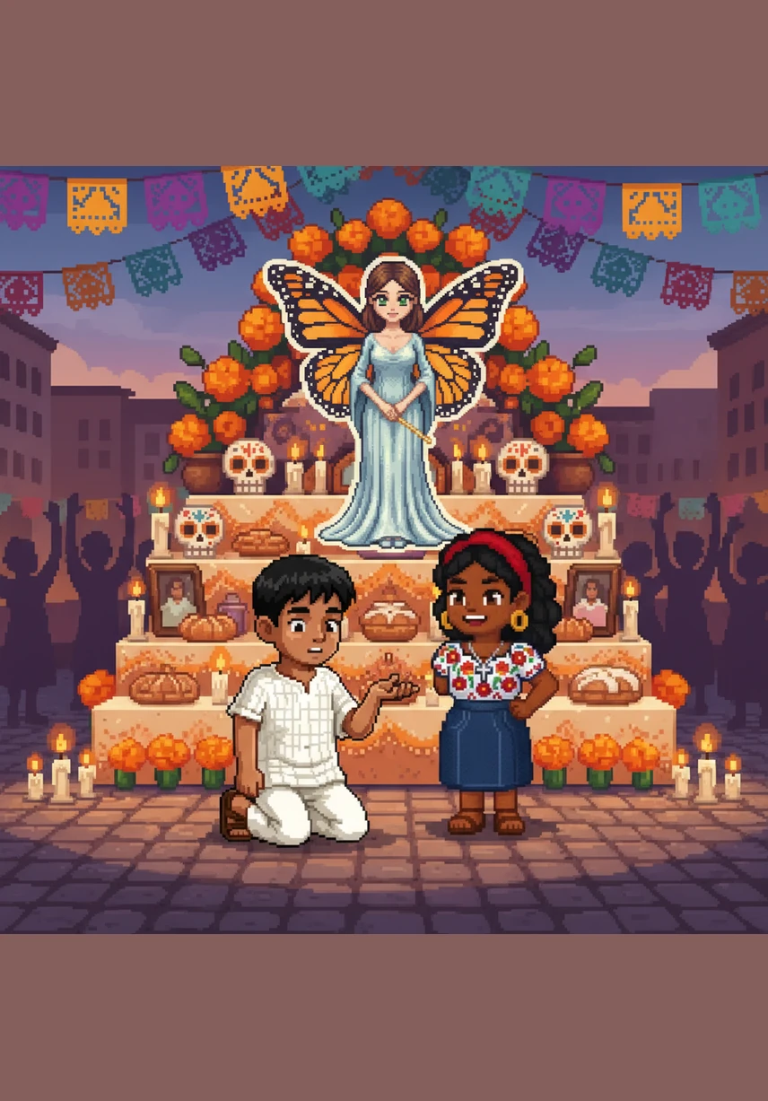 With a final wave and a burst of golden sparkles, the fairy vanished into the flowers, leaving the garden quiet and peaceful once more. María and Miguel looked at each other and smiled, knowing that magic was real and lived right in the heart of their own backyard.