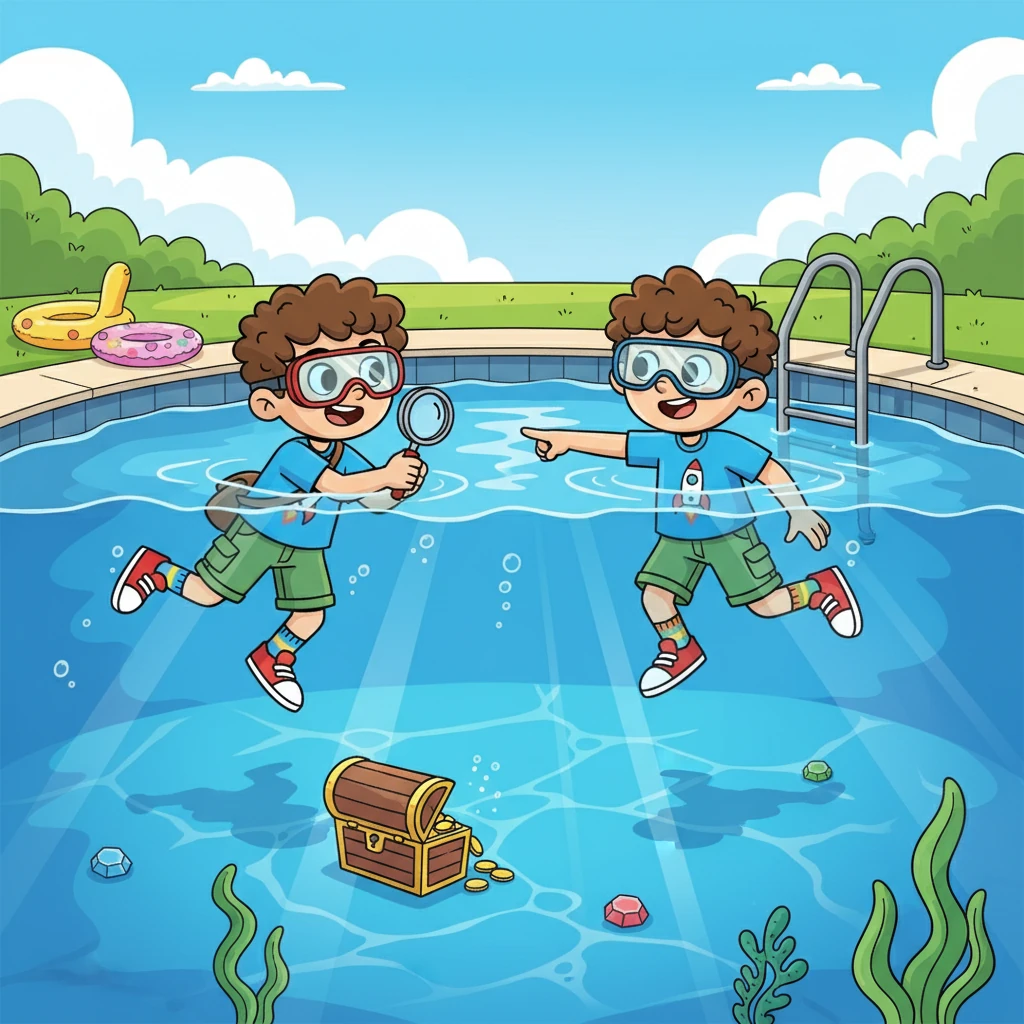 Era um dia ensolarado quando Pedro e Theo, cheios de energia, decidiram que aquele seria o dia da maior aventura. Começaram na piscina, transformando-a em um oceano misterioso. Mergulhavam, fingindo ser exploradores submarinos, em busca de tesouros escondidos.