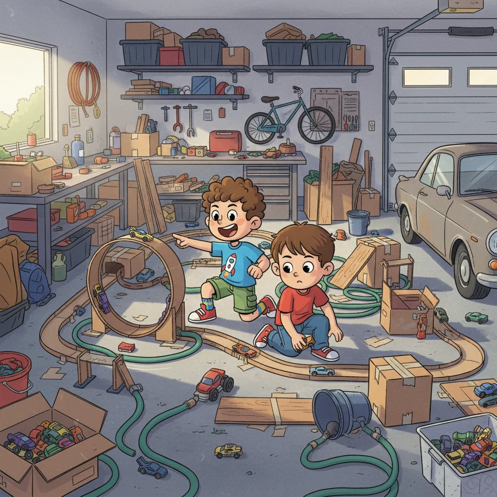 Em seguida, a dupla correu para a garagem, onde encontraram seus carrinhos Hot Wheels. Com caixas e rampas improvisadas, construíram pistas incríveis que se estendiam por todo o espaço. Theo gritou: “Corrida dos Campeões!”, enquanto Pedro fazia um looping perfeito.