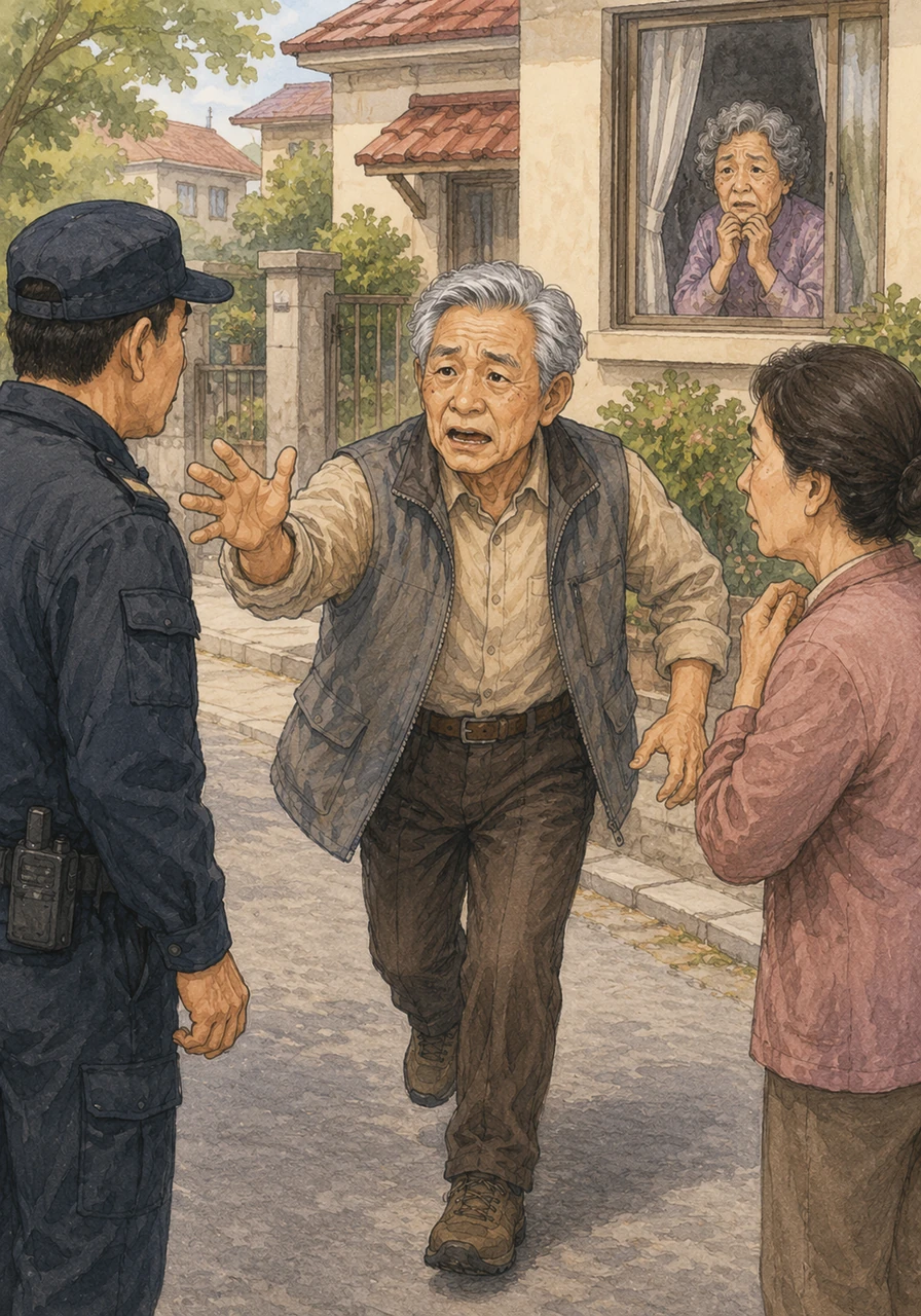 Back at home, Grandma grew deeply worried when Mei Mei didn't arrive on time, prompting Grandpa to quickly lace up his shoes. He rushed through the neighborhood, asking teachers, guards, and neighbors while calling out Mei Mei's name into the wind.