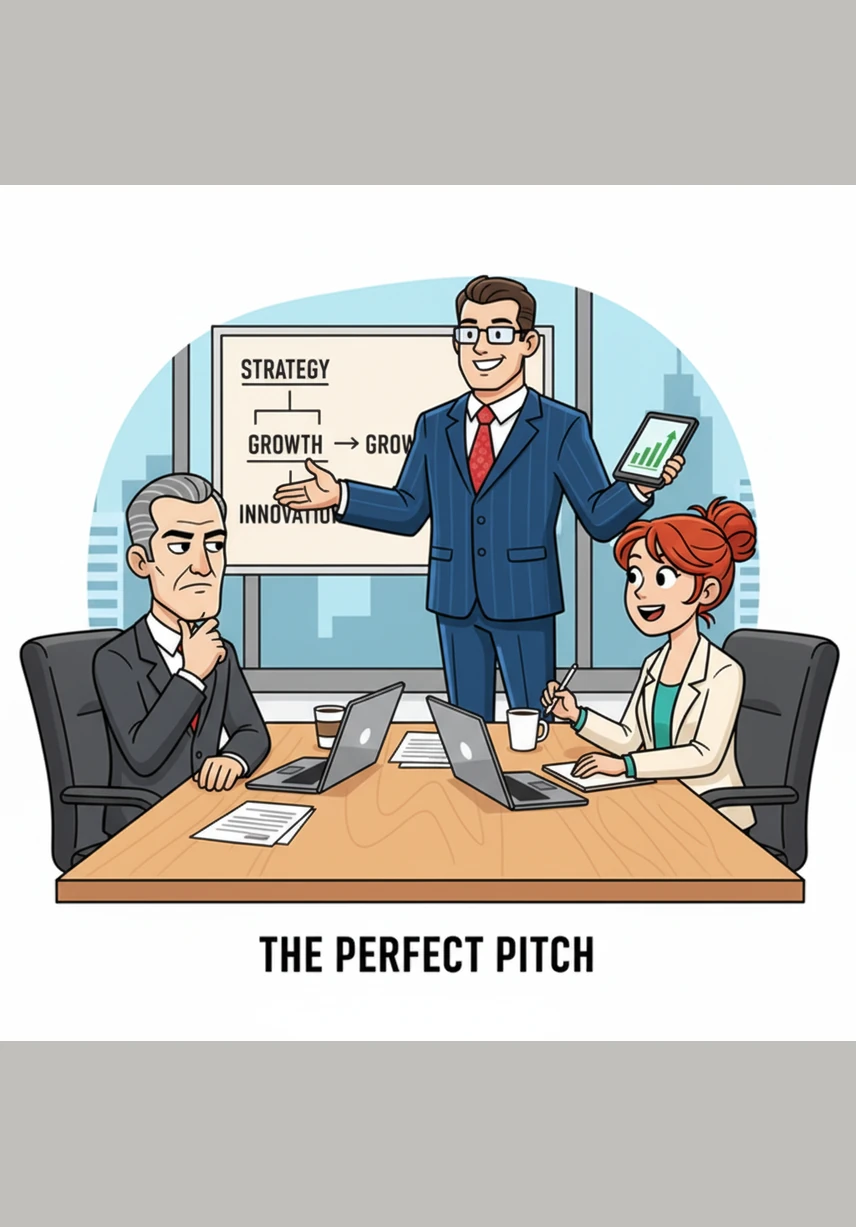 In einem hellen Besprechungsraum findet das entscheidende Gespräch statt, bei dem die Chemie sofort stimmt. Der Geschäftsführer schüttelt dem neuen Mitarbeiter freudig die Hand, während Lukas zufrieden im Hintergrund zuschaut.