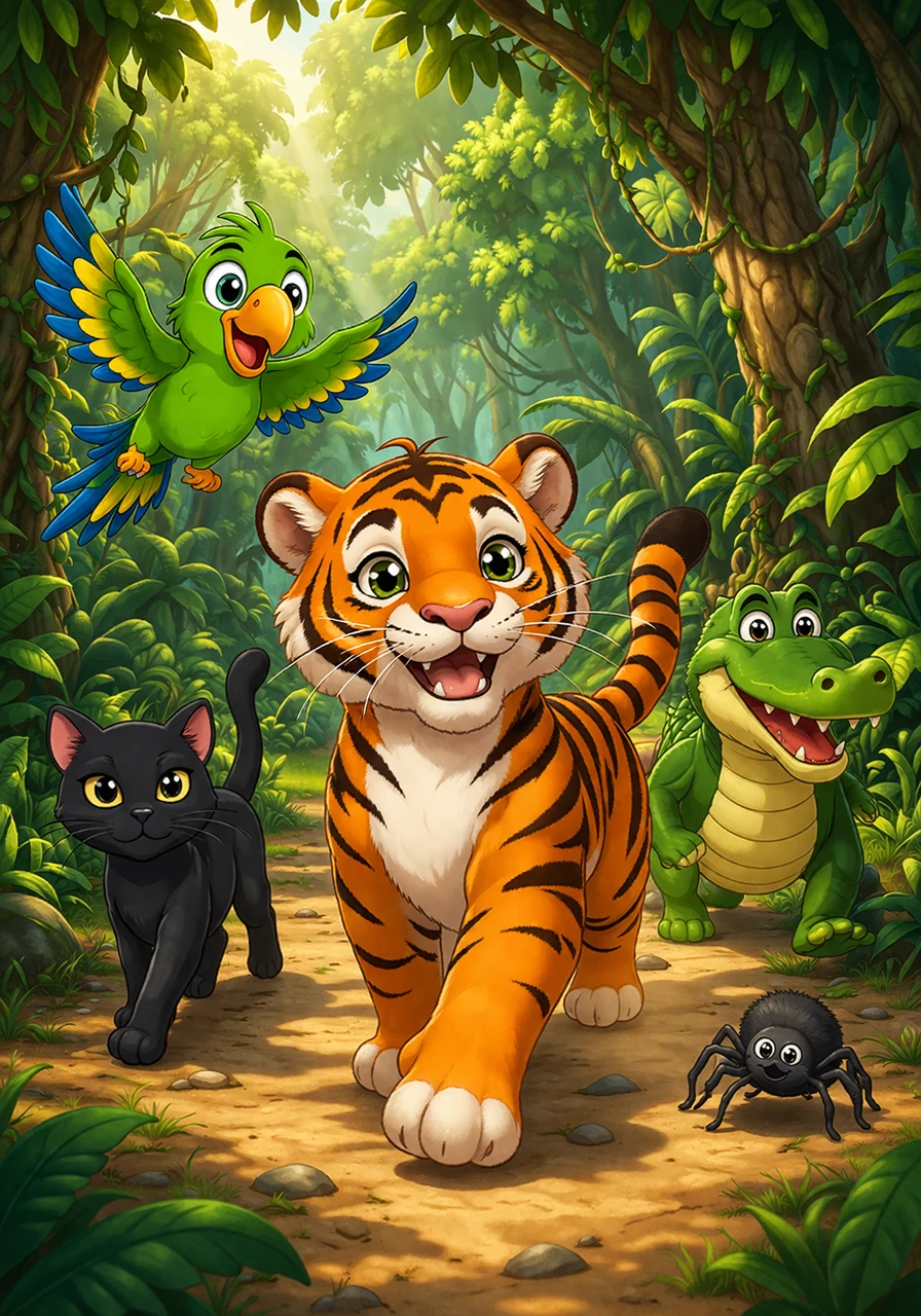 The tiger, now happy and pain-free, leads the way through the final stretch of the jungle, with the crocodile and the spider following close behind as new friends. Barnaby realizes that his kind heart is just as powerful as Gölge’s bravery or Geveze’s humor.