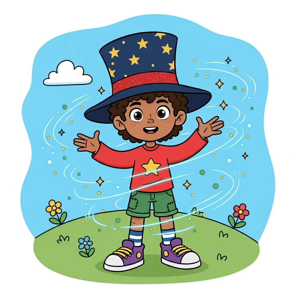 He placed the hat on his head, and suddenly, the world seemed to shimmer! Alex felt a strange tingle, a feeling of power surging through him.