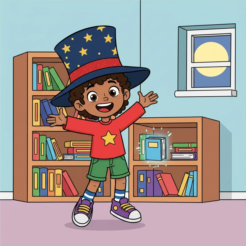 Slowly, the book materialized back on the shelf, right where it had been before. Alex was ecstatic!