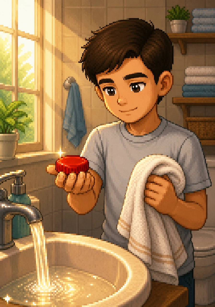 Cappy imagines a different path where a kind child picks him up from the ground before the rain starts. In this dream, he is washed clean under a warm tap and dried until he shines like new.