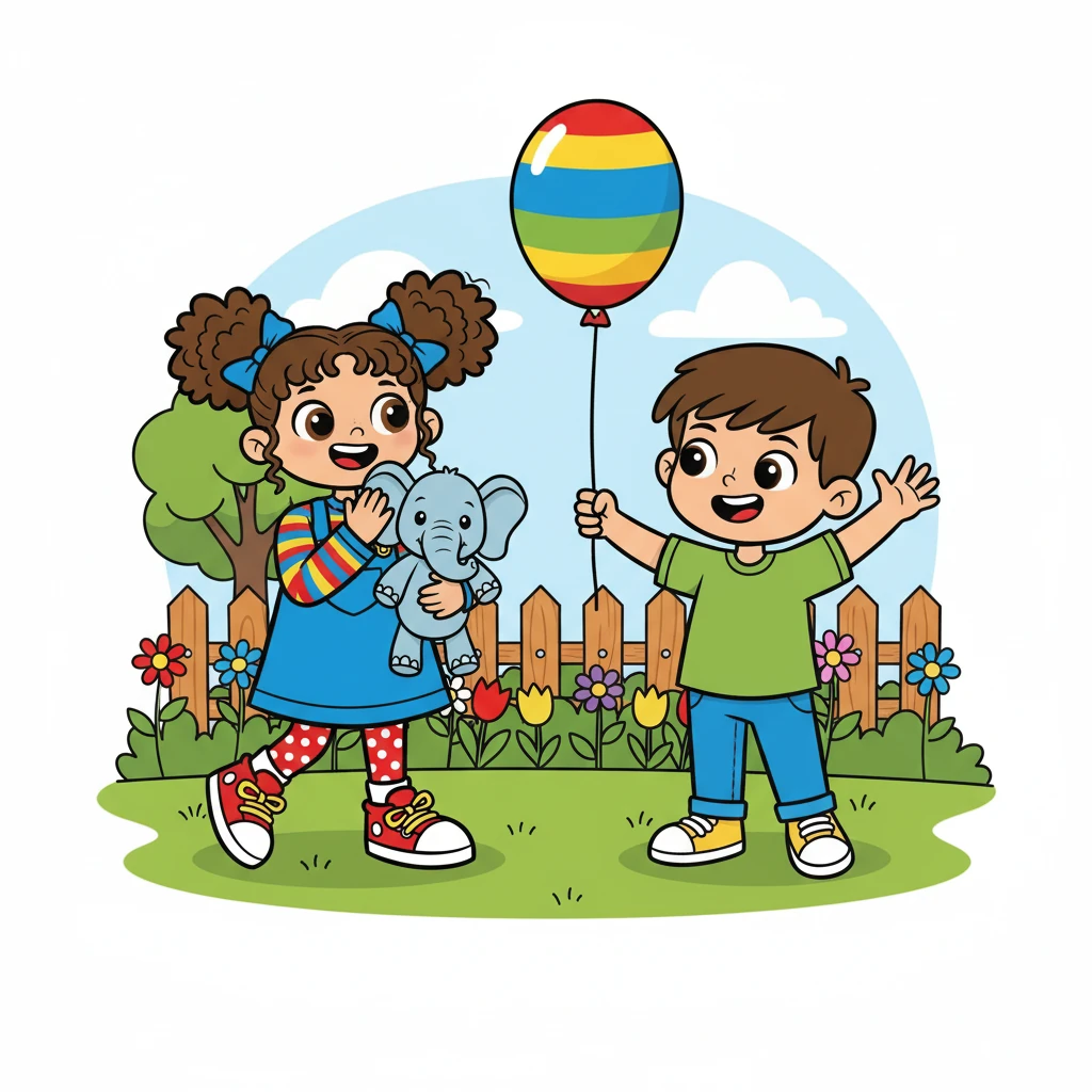 Her cousin, Leo, arrived with a big smile and a colorful balloon. He was a little older, but they were the best of friends. Lila clapped her hands with delight, ready for a day of fun.