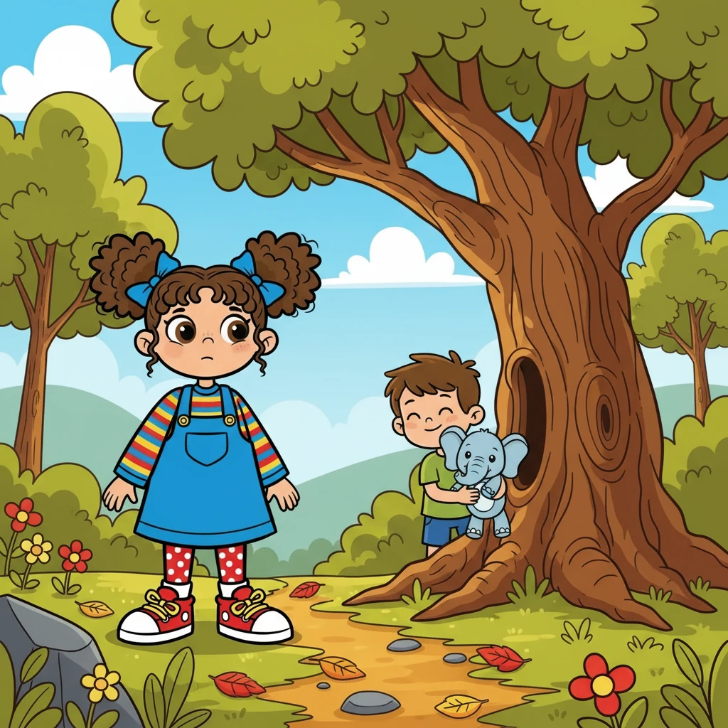 After lunch, they played hide-and-seek among the trees. Leo hid behind a giant oak, and Lila, with a determined look, searched high and low. They were playing so well together.