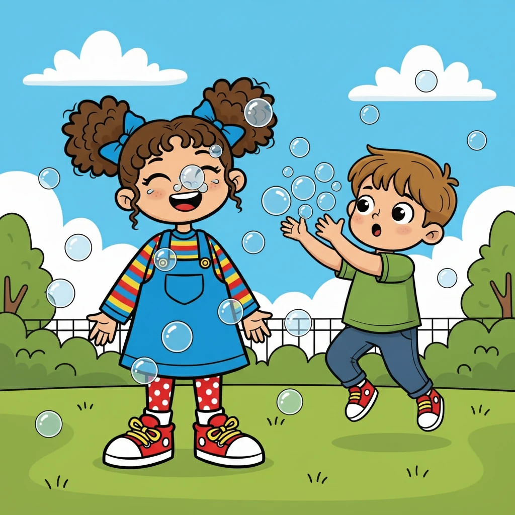 Later, they played with bubbles, chasing them across the lawn. Lila giggled as the bubbles popped on her nose. Leo tried to catch them in his hands.