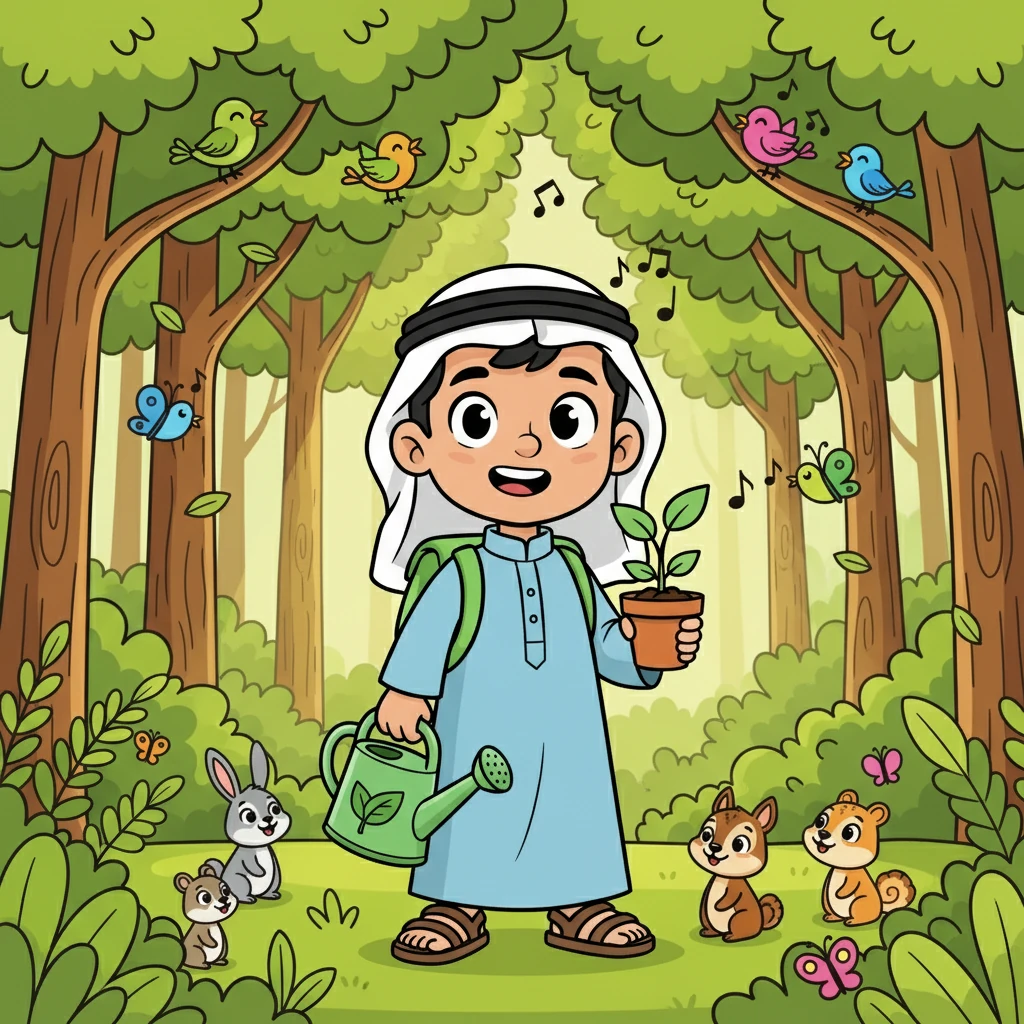 في النهاية، أصبحت الغابة أكثر خضرة، وعادت الطيور لتغرد. تعلم الأصدقاء أهمية حماية البيئة، وأن كل واحد منا يمكنه أن يحدث فرقًا. أصبحوا أبطال البيئة، وواصلوا عملهم الجيد.