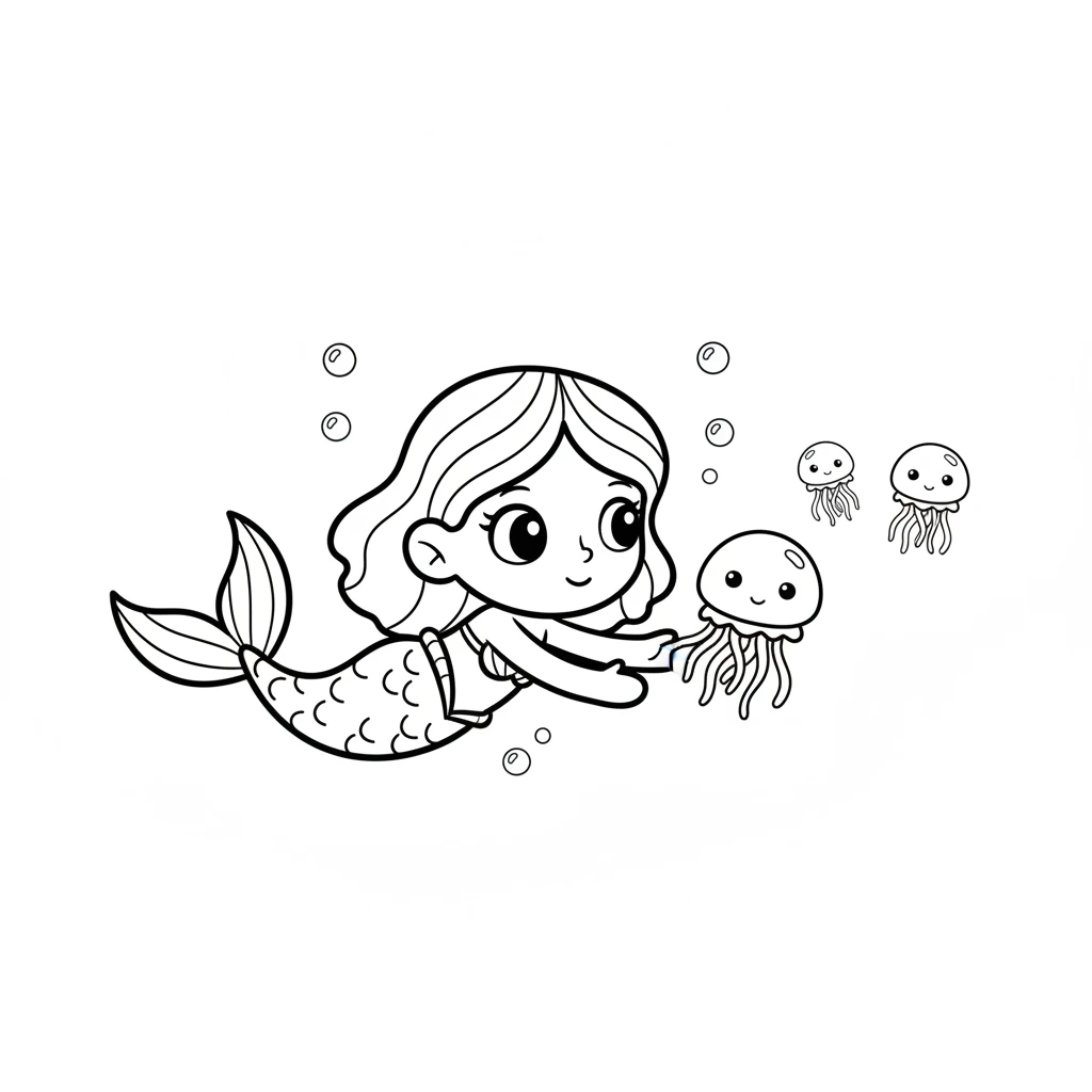 Coral knew she had to help. She gently guided the baby jellyfish with her fin, looking for its family. They searched together, hoping to find the familiar shimmer of other jellyfish nearby.