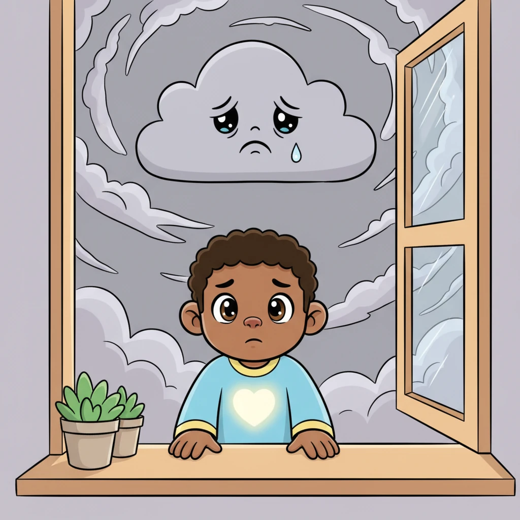 Pencereden dışarı baktığında, gökyüzünde gri, asık suratlı bir bulut gördü. Bulut o kadar üzgün görünüyordu ki, Ela onu neşelendirmek istedi. Kalbi küçük bulut için üzüldü.