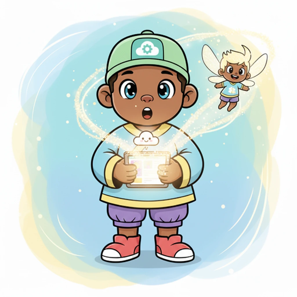 Bir anda, hayali uygulaması parlamaya başladı! İçinden minicik, ışıl ışıl, yaramaz bir ışık perisi fırladı. Peri, sevinçle etrafta süzülüyordu, kanatları pırıl pırıldı.